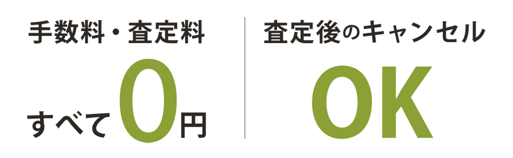査定料・手数料0円、査定後のキャンセルもOK